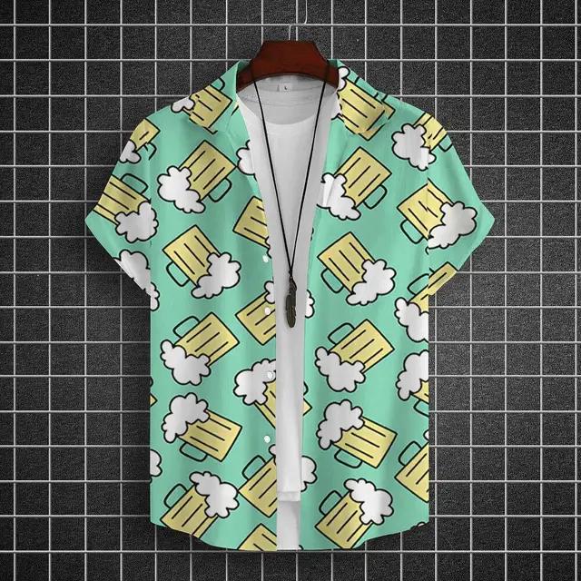 Camisa Hawaiana para Hombre Camisas de Manga Corta Estampadas 3D de Cerveza Camisa para Fiesta de Cerveza Camisetas Camisetas Casuales de Verano Ropa Holgada Oversize para Hombre