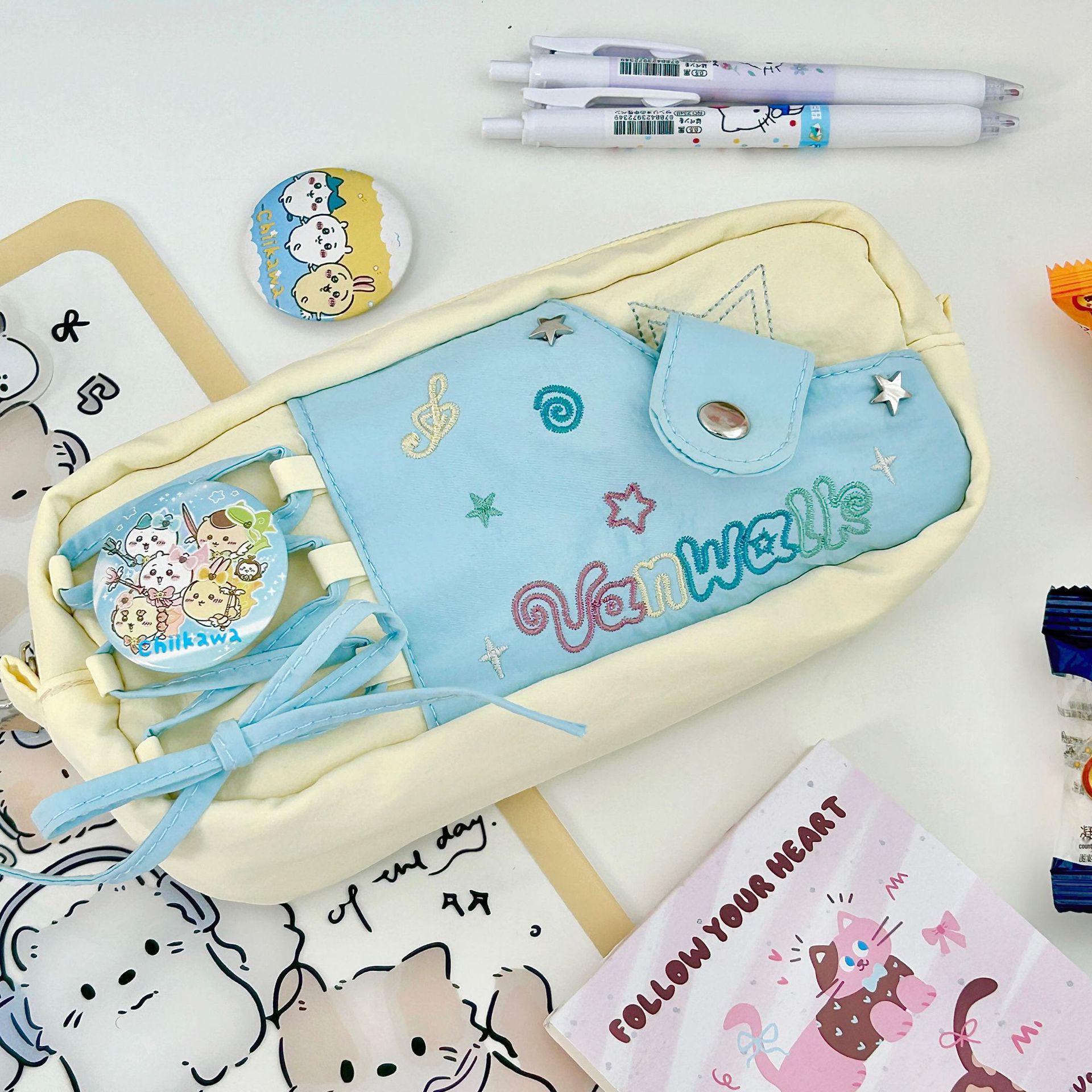 

Duoduo Star Musical Note Pencil Case - Large Capacity Canvas Bag for Junior High Girls Stationery