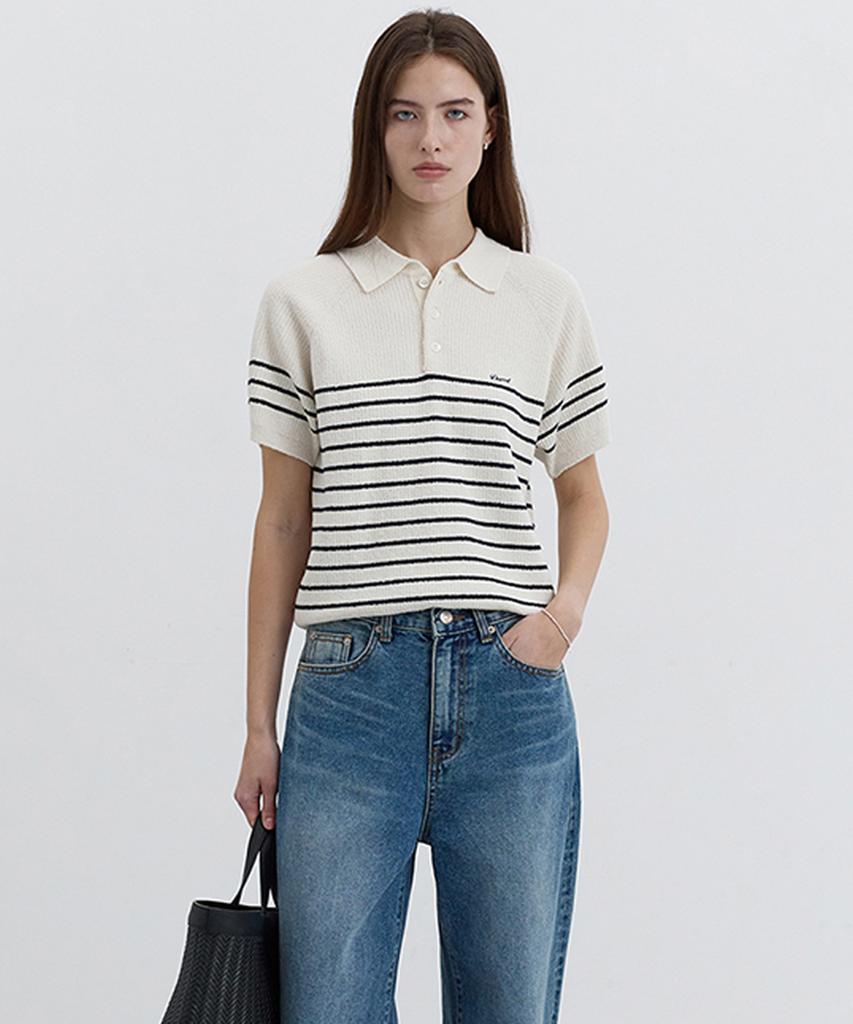 Deonseuteu Unisex Collared Stripe Knit_Udsw5B129_Cream