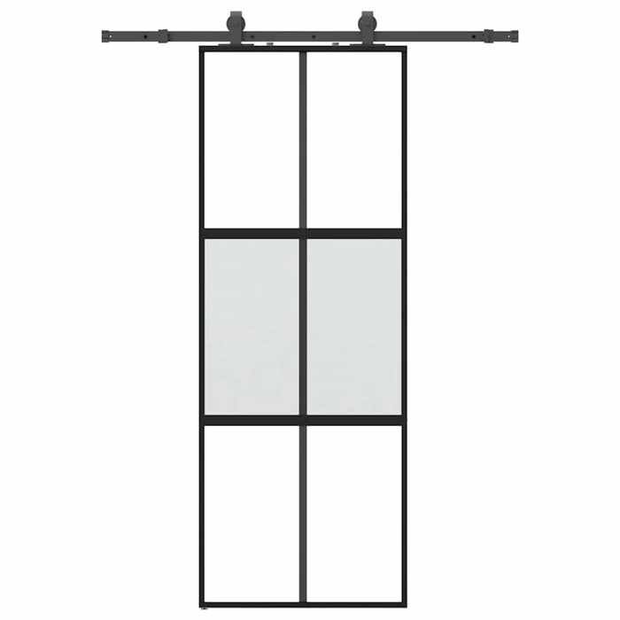 VidaXL Sliding Door Hardware Kit Black 76x205 Cm Tempered Glass 3375915