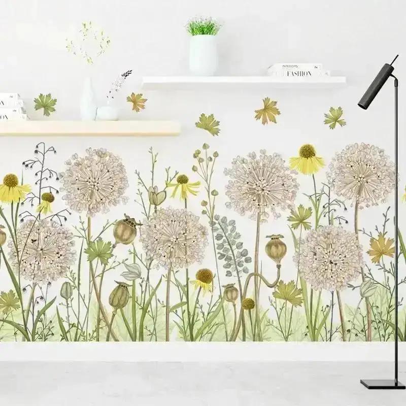 Retro Pastoral Art Dandelion Wall Stick Living Room Bedroom Restoring Garden Art Plant Flower Self-stick Wall Decoration Paper