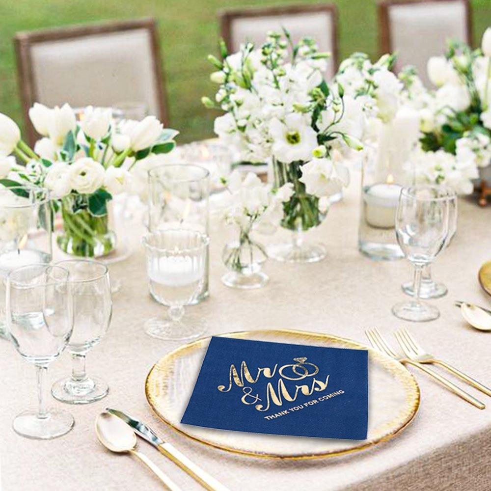 100pcs Bronzing Printed Cocktail Napkins Soft Disposable Napkins Mr Mrs Wedding Napkins  Home Party