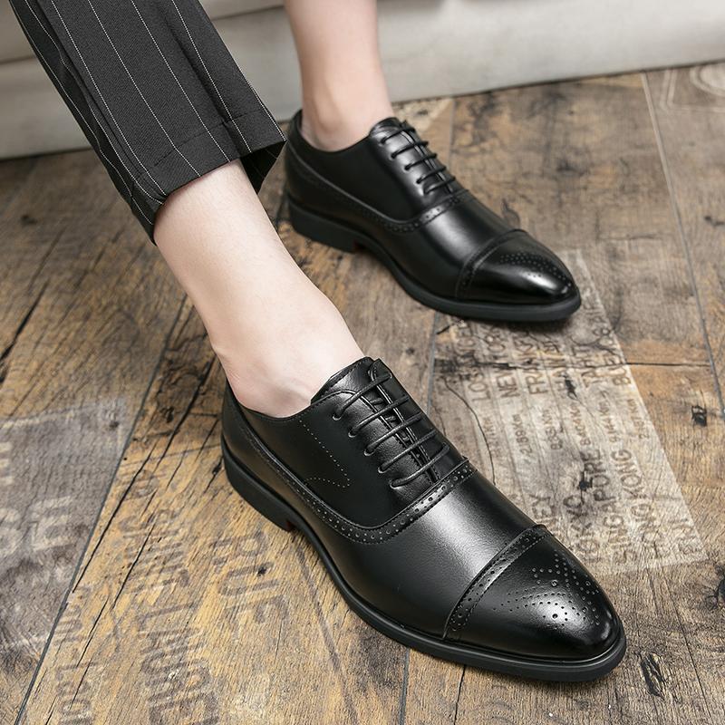 Fashion Brogue Style Leather Men Shoes Classic Business Casual Oxfords Non Slip Comfort Formal Work Daily