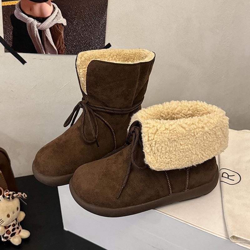 Women's Retro Two-wear Fashion Lightweight Soft Sole Winter Warm Plush Snow Boots Lined with Fleece Non-slip Casual Sports Martin Cotton Boots