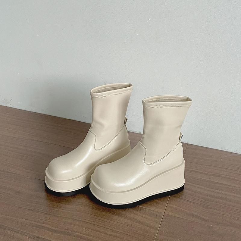 Winter Platform Wedges Heel Women Knee High Boots Fashion Back Zippers Shoes Cosy Soft Leather Long Booties