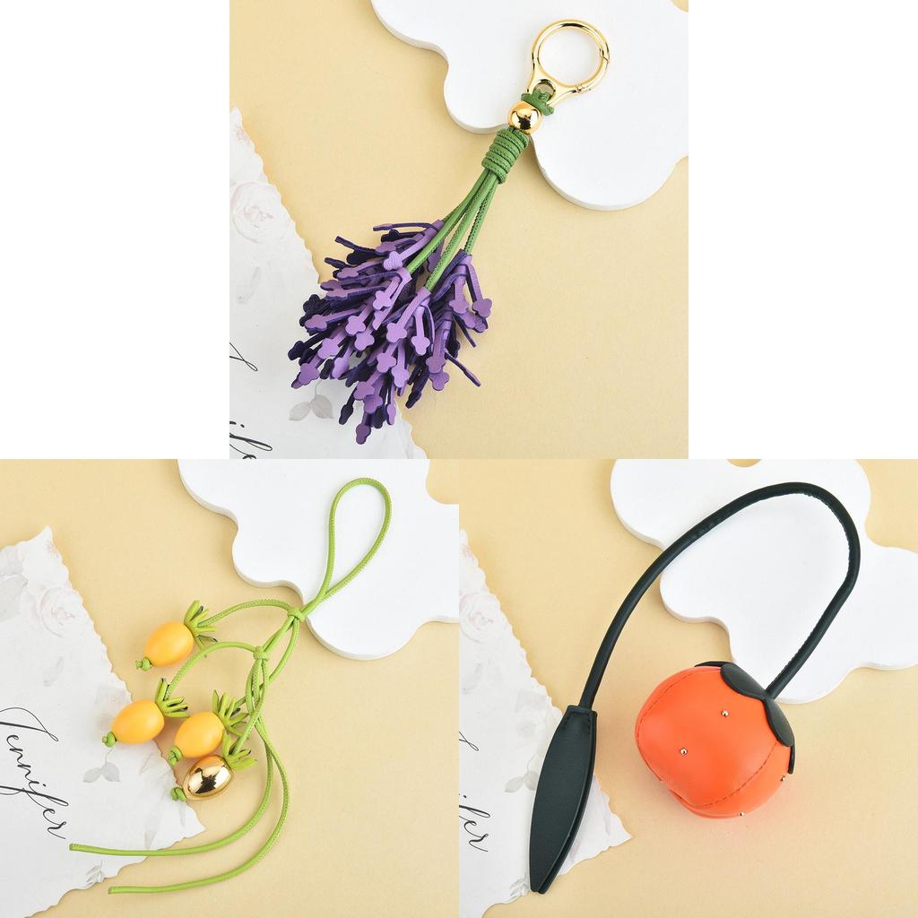 Leather Bag Charm With Lavender Flowers Handcrafted For Winter Fashion Accessory