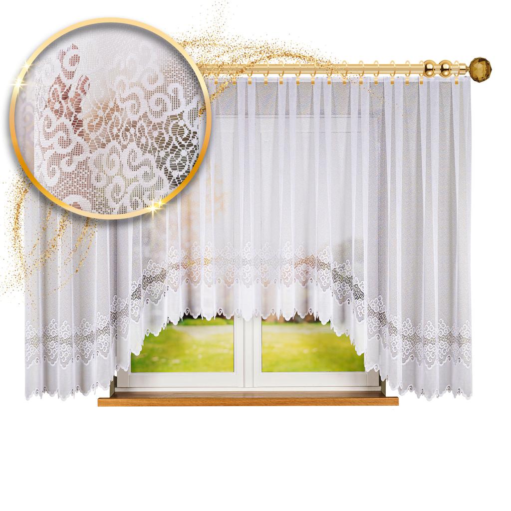 Modesta - Ready-made Jacquard Curtain with Bottom Trim - - White