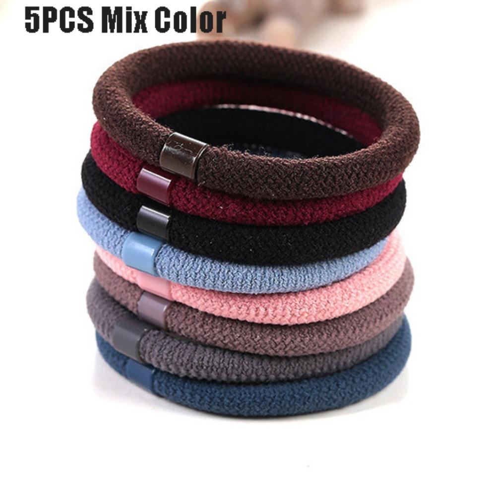5PCS Durable Mix Color Hair Ties High Elastic Styling Decoration Scrunchies Knitted Hair Rope for Women Girls