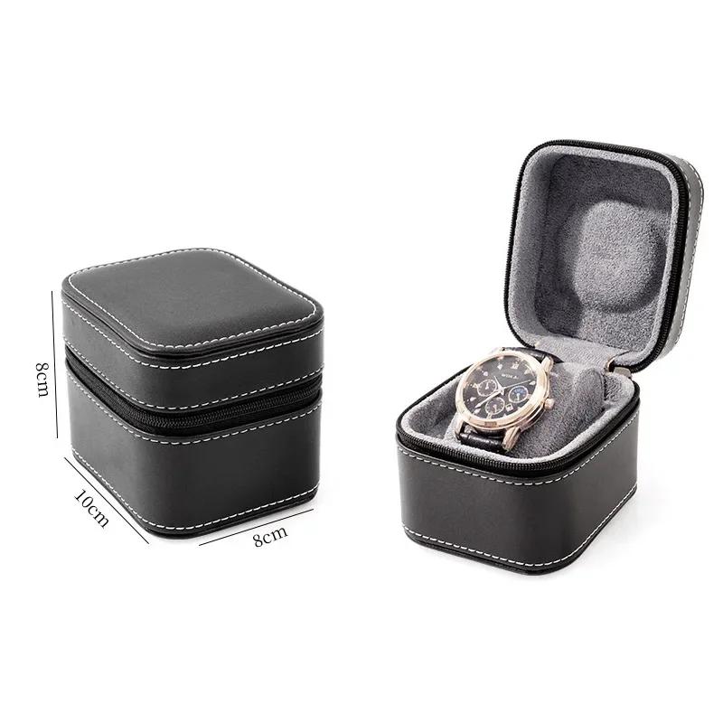 Einzelne Uhrenbox PU-Leder Uhren-Reiseetui mit herausnehmbarem Kissen Schmuckaufbewahrungskoffer Organizer Tragbare quadratische Uhrenbox
