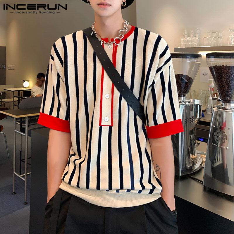 

INCERUN Полосатые топы с короткими рукавами — Летняя мужская мода