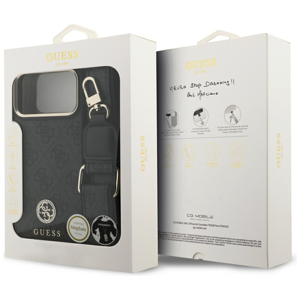 Guess 4G Strass Logo & Big StrapMetal Buttons MagSafe Case for iPhone 17 Pro Max Black