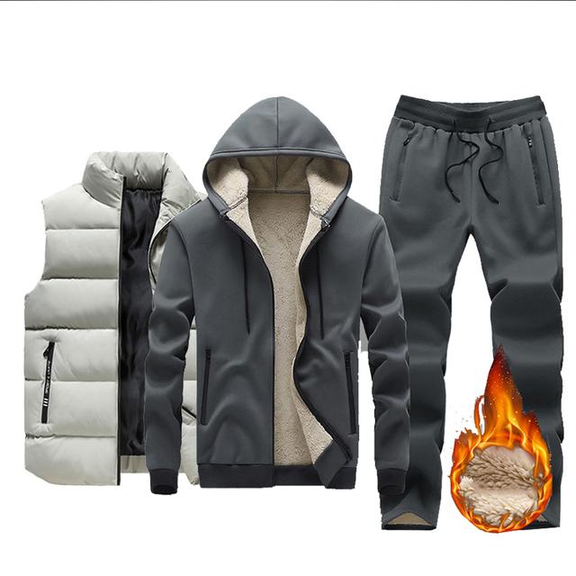 

Мужской комплект, брендовый спортивный костюм, толстая толстовка с капюшоном на подкладке, спортивная одежда, комплекты из 3 предметов, мужская зимняя теплая верхняя одежда XXL