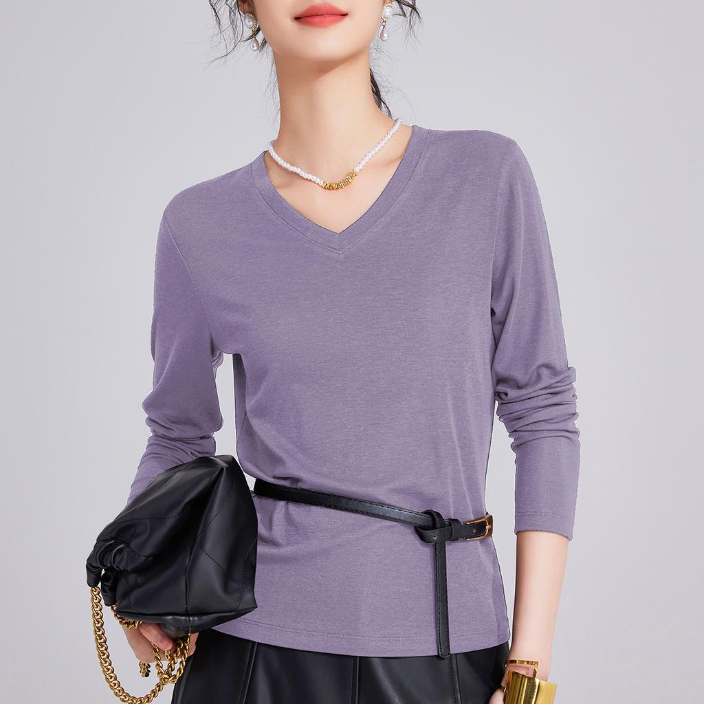 Tencel women's long-sleeved linen pendant feeling breathable slim fit inside and outside bottoming shirt top