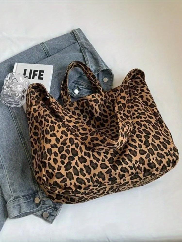 2025 Women's Leopard Print Canvas Tote Bag with Large Capacity – Shoulder & Handbag Trend