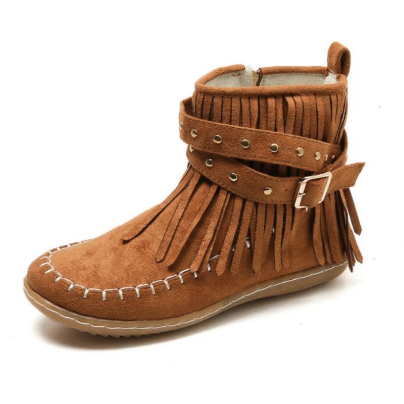 

Большого размера замшевые повседневные ботинки Мартин с бахромой и плоской подошвой, женские осенне-зимние ботинки с ремешком на пряжке с заклепками 43 темно-коричневого