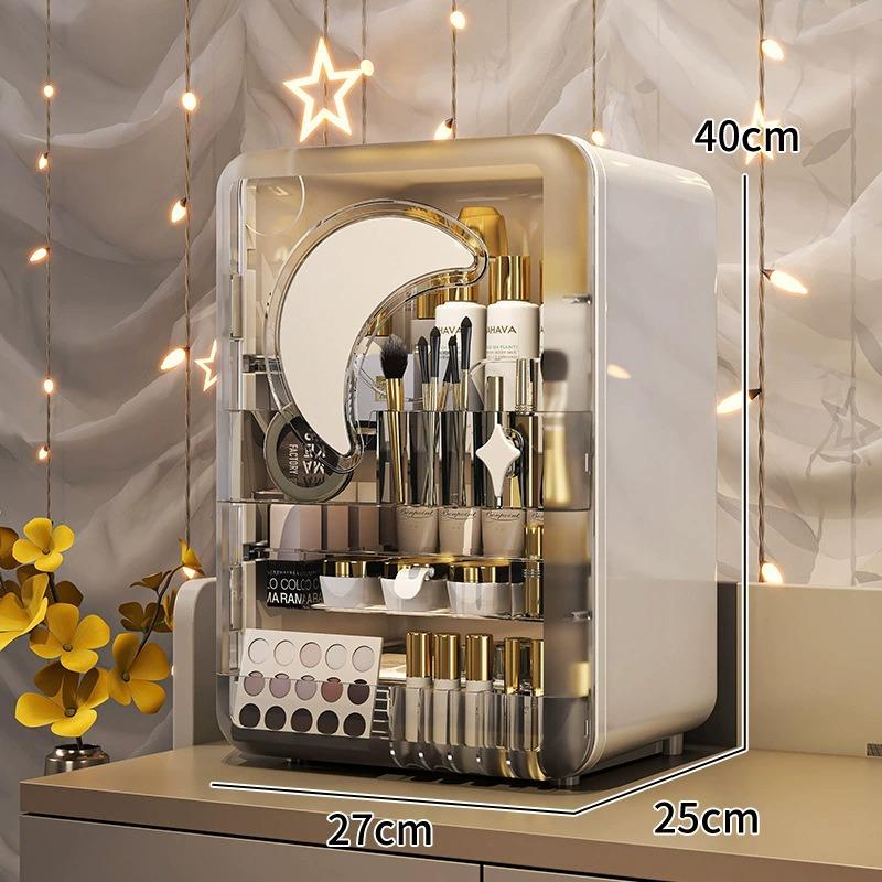 

Коробка для хранения косметики в стиле «легкая роскошь», подставка для хранения помад, пылезащитный шкафчик для хранения средств по уходу за кожей большой вместимости для туалетного столика L