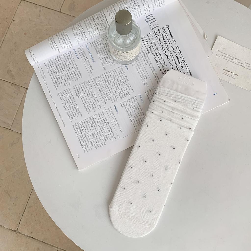 Polka Dot Lace Stack Socks Mid-Leg Socks Trendy Simple Girl Summer Thin Student Stockings