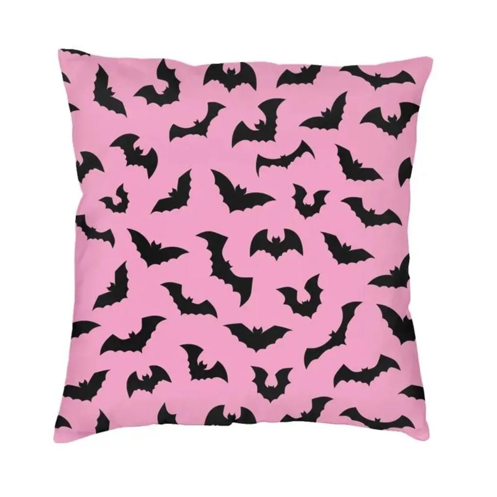 Pastel Goth Pink Black Bats Nordic Throw Pillow Cover Home Decorative Halloween Witch Chair Cushion 45x45cm Pillowcases