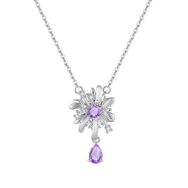 Rotatable fireworks s925 sterling silver jewelry set, light luxury, natural crystal necklace ring, two-piece jewelry gift.