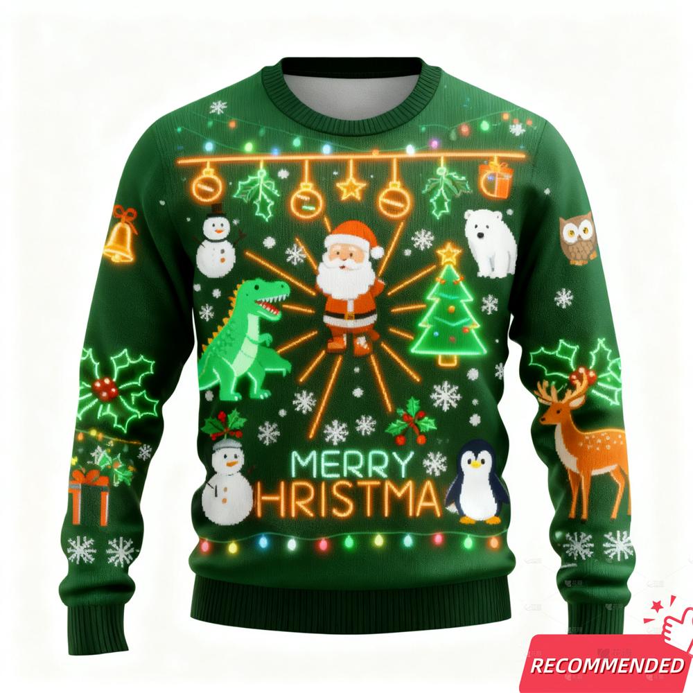 New Ugly Christmas For Men Clothing 2026 Funny Fake Neon Lights Xmas Light Ugly Sweatshirt Party Hip Hop Unisex Tops