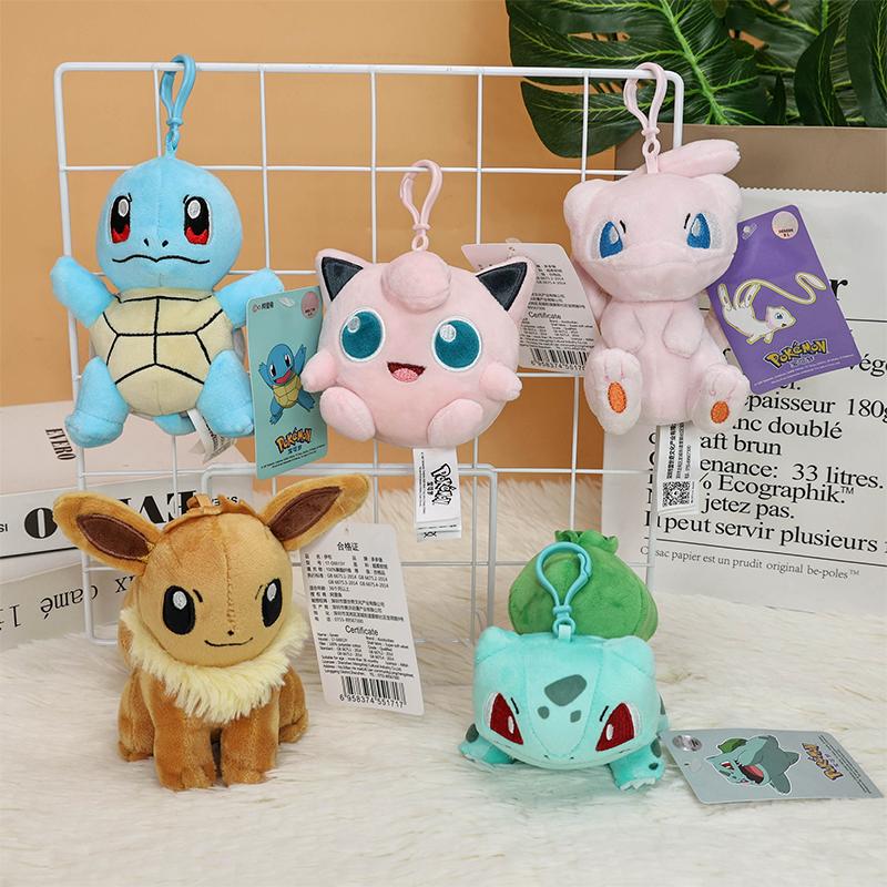 Original Pokemon Plush Keychain Cartoon Toys Pikachu Mew Jigglypuff Squirtle Eevee Snorlax Bulbasaur Doll Kids Kawaii Toy