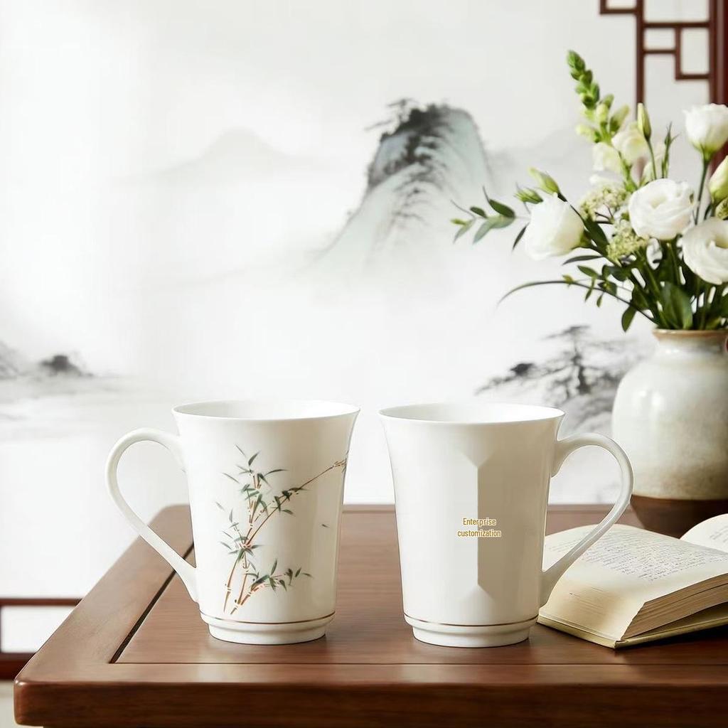 Hand-Painted Bamboo Ceramic Mug - Chinese Style Tea Cup for Home & Office