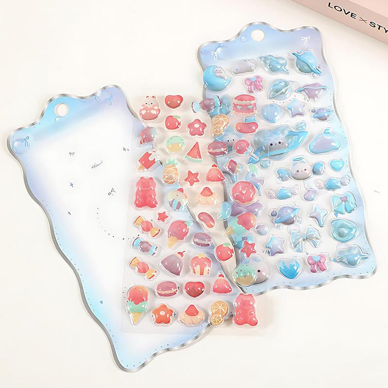 1Sheet Cute Crystal Jelly Patch Cartoon Relief Sticker Candy Planets Bread Ocean Creative Stationery Stickers School Rewards ZYF