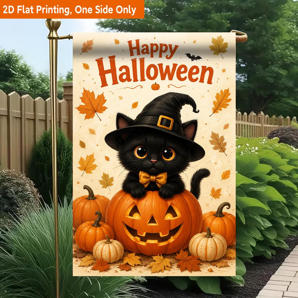 2D Flat - 2D Flat Printing Garden Flag 1pc, Happy Halloween Scene Durable Single-Sided Print Yard Flag, Garden & Home Holiday Decoration, 29.97X44.96