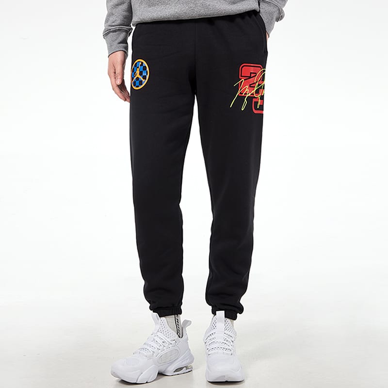 Jordan Air 23 Running Training Print Fleece Lined Foot Length Style Knitted Sweatpants Men's Black CV3162-010