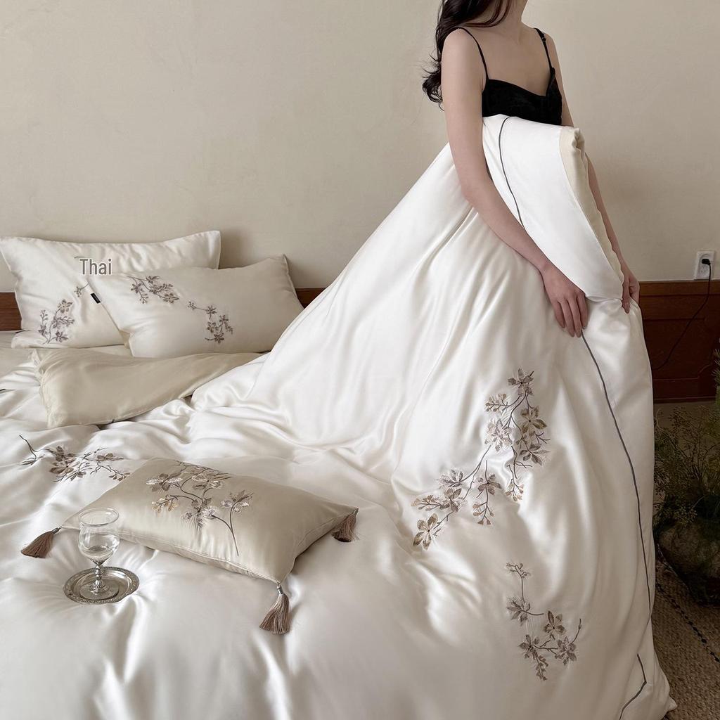 Spring/Summer High-End Lyocell Tencel Embroidery 4-Piece Cool Touch Bedding Set