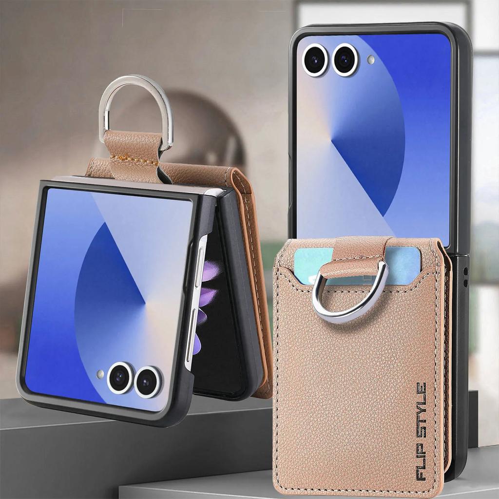 Leather Wallet with Card Holder Cover for Samsung Galaxy Z Flip 7 fe 6 5 4 3 Flip7 Flip6 Flip5 Phone Case Ring Protective