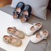 Princess Funny Girls Leather Shoes Flat with Appliques Kids mary jane Dress Shoes Soft New Autumn Sweet Floral Shoes Girl H05221