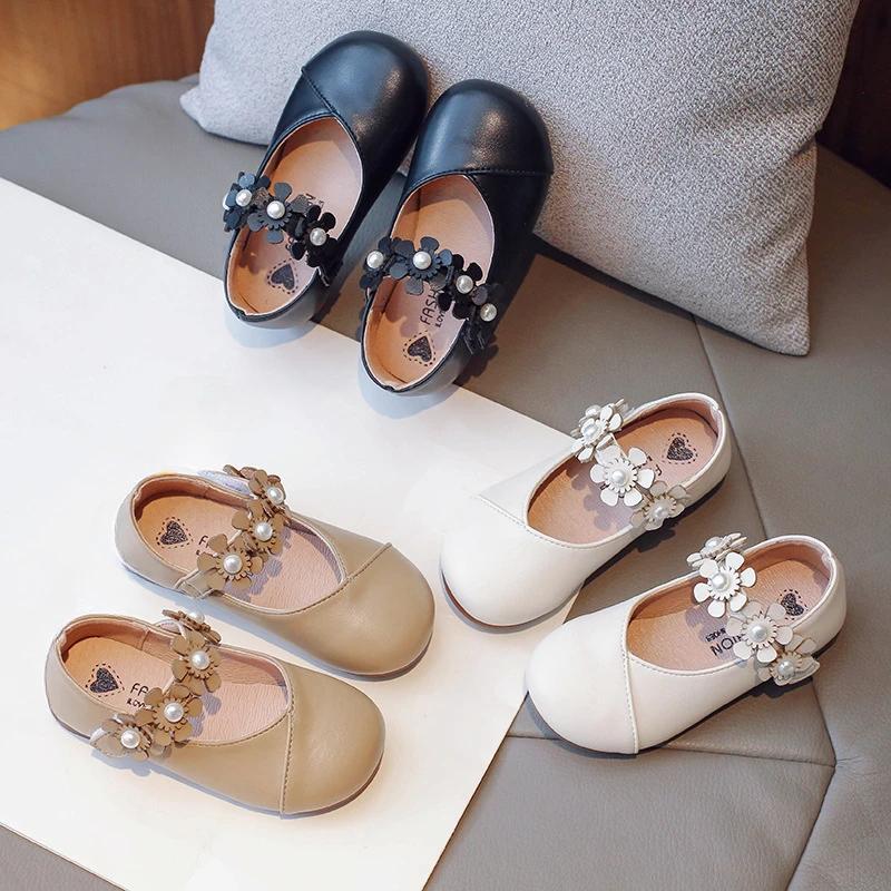 Princess Funny Girls Leather Shoes Flat with Appliques Kids mary jane Dress Shoes Soft New Autumn Sweet Floral Shoes Girl H05221