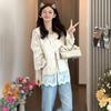 Stylish Women's Chinese-Style Vest & Lace V-Neck Long Sleeve Blouse Set