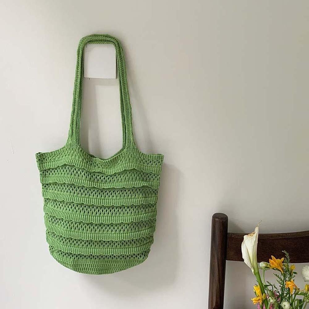 Sweet Crochet Shoulder Bag Large Capacity Seaside Vacation Handbag Knitted Tote Bag  Summer
