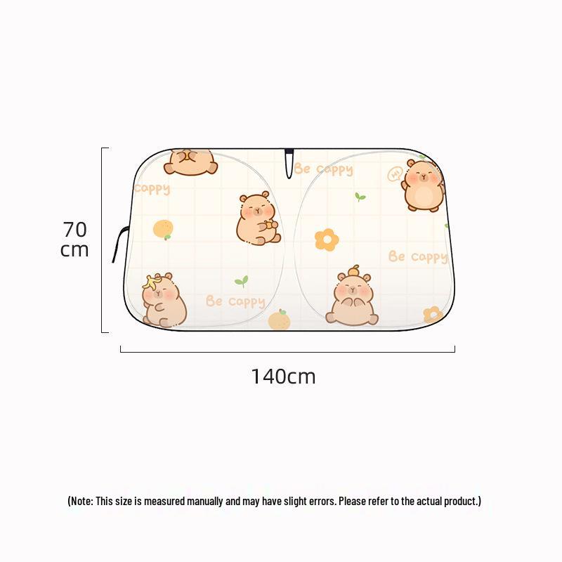 Capybara Cartoon Double Ring Car Sunshade - Cute Car Heat Insulation Front Windshield Visor