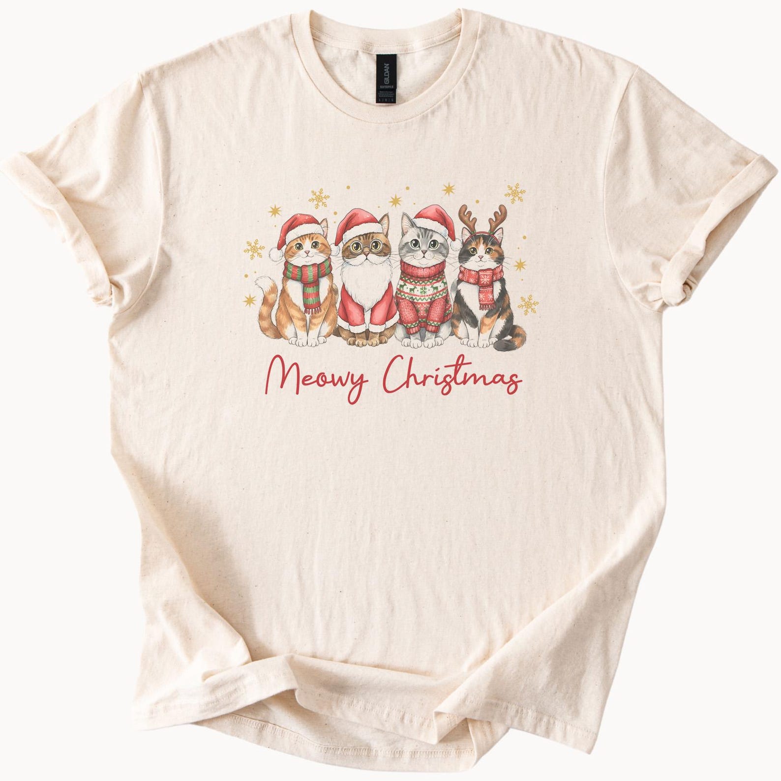 Christmas Cat Shirt Cute Cats in Santa Hats Festive Meowy Christmas Graphic Cat Lover Holiday Tee 120