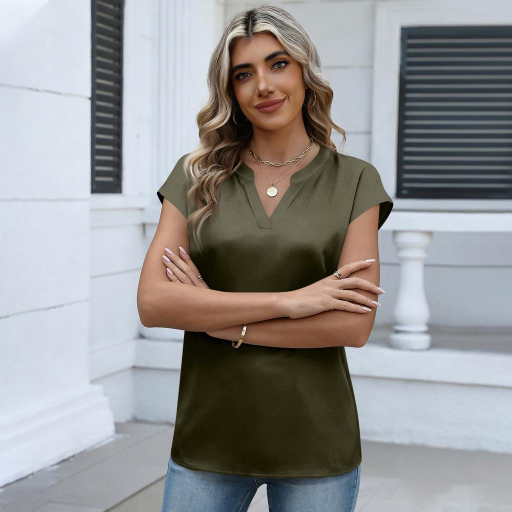 Camicetta da Donna in Raso: Camicia Estiva, Scollo a V, Top Casual dalla Vestibilità Ampia