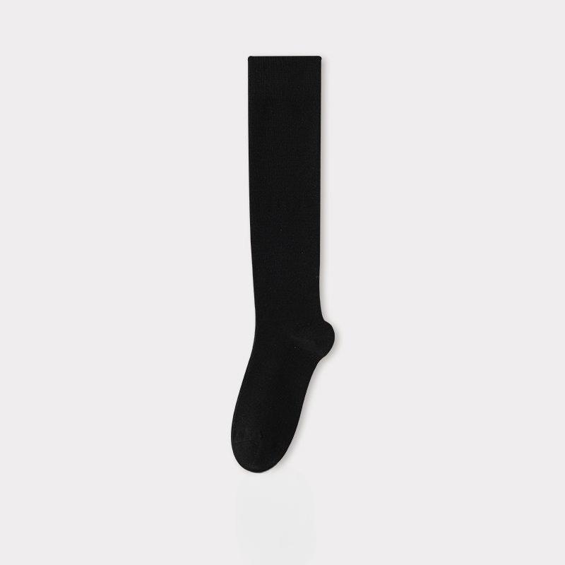 Women's Spring and Autumn Long Cotton Socks with Slight Pressure To Slim Legs, Boneless Long Socks with Small Leather Shoes