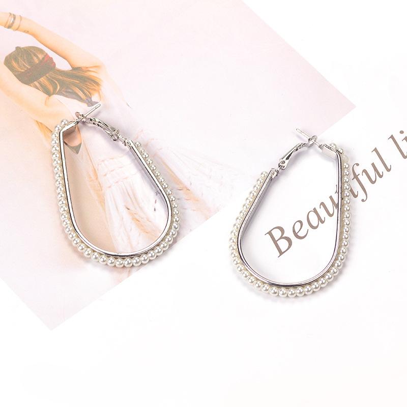 Gold And Silver Geometric Woven Pearl Rice Bead Earrings, Fashion Trend Earrings Retro