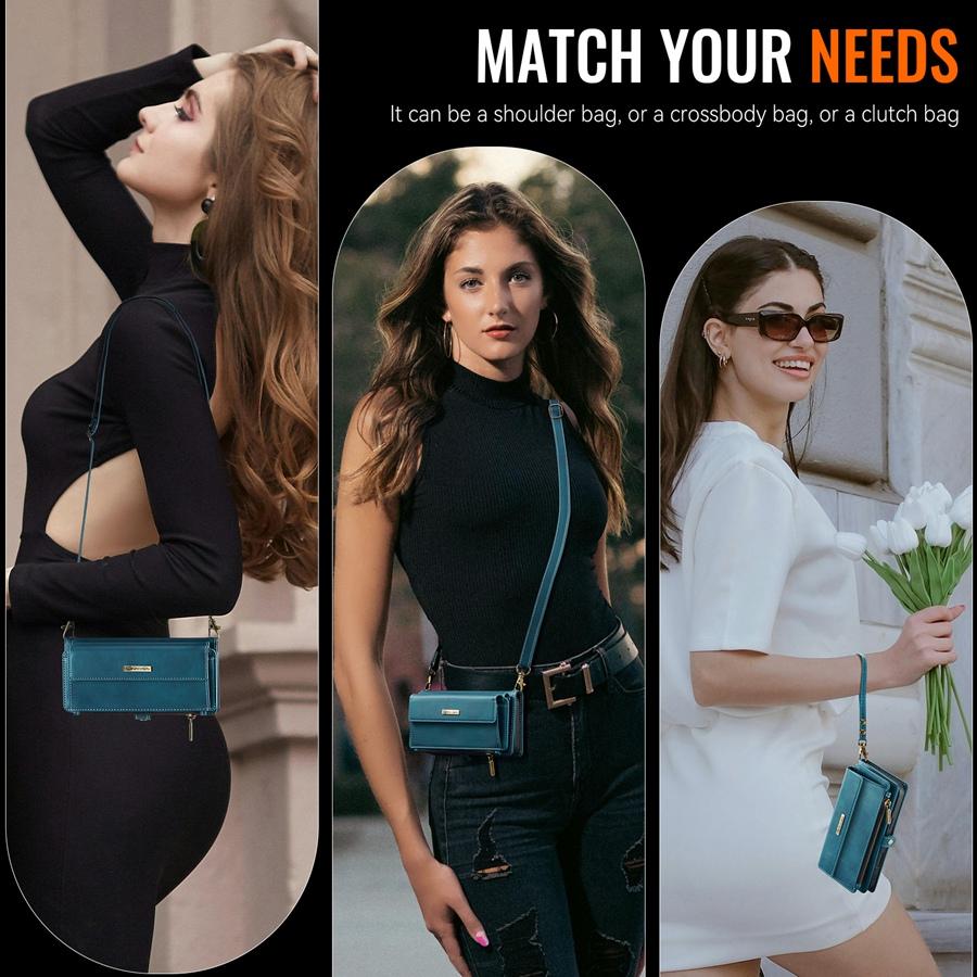 Mega Stauraum RFID-Schutz 9 Kartenfächer Brieftasche Hülle für Samsung S25 S24 S23 S22 A56 A55 A54 A53 Ständer Magnetischer Reißverschluss Handytasche mit 2 Riemen