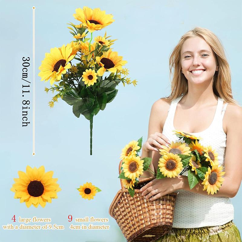 1 Bunch 13 Heads Artificial Sunflowers 30cm Shrubs Fake Flower Bouquet for Garden Home Room Wedding Cafe Store Party Decoration