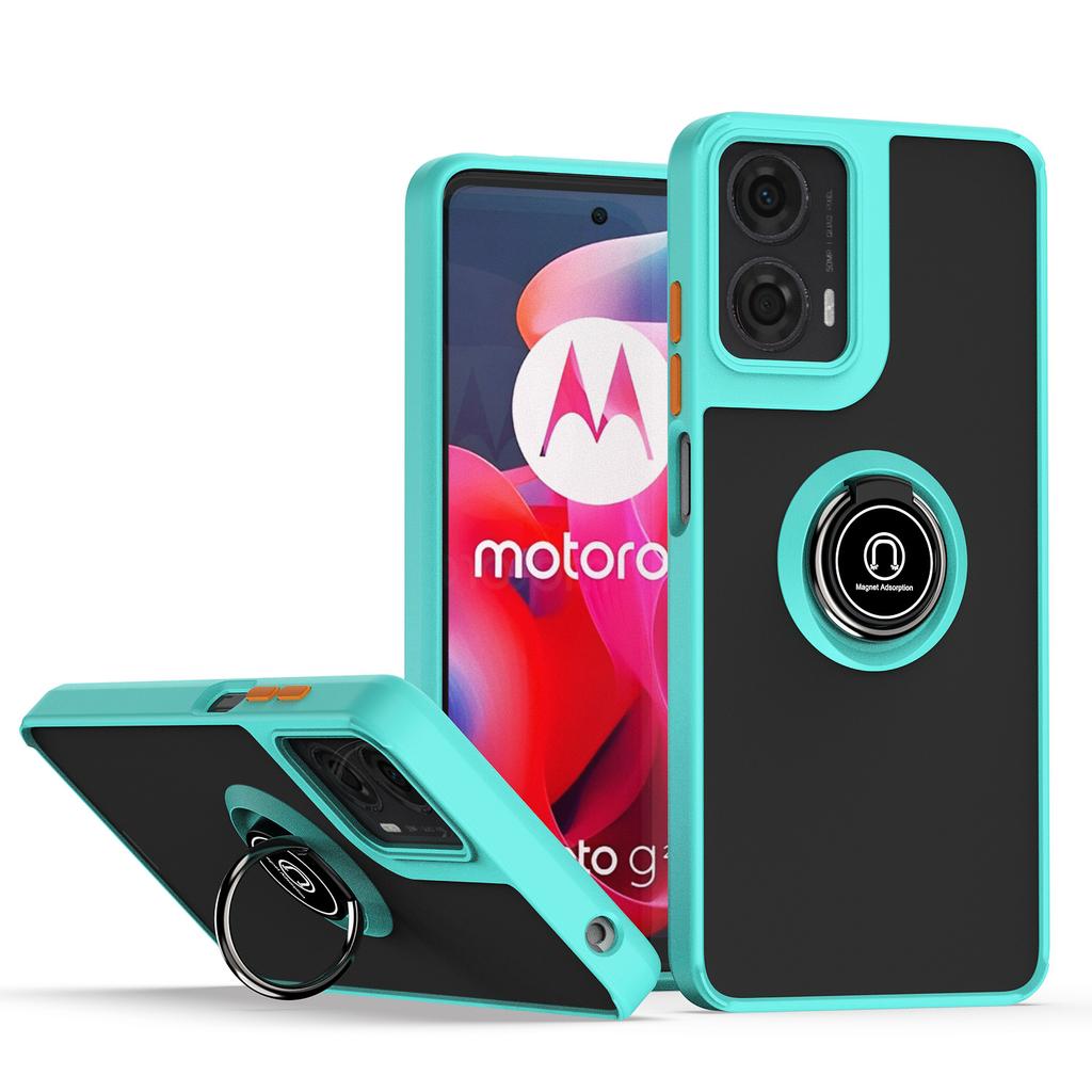 For Motorola Moto G04 G24 Cover Ring Magnetic Holder Stand Coque Funda Shockproof Matte PC Armor Phone Case