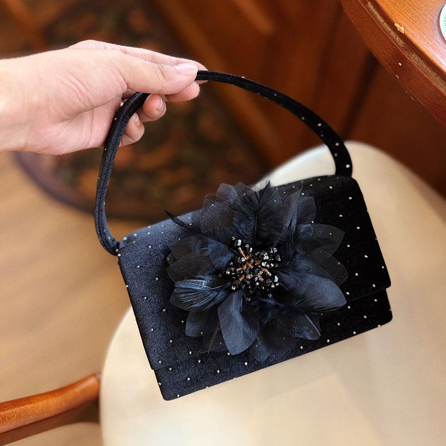 

Luxury Appliques Box Bags for Women Handbags Rhinestone Dot Evening Bag Fashion Flower Shoulder Crossbody Bag Diamonds Purses