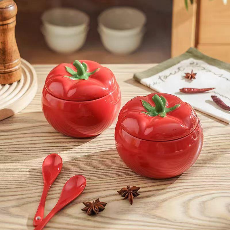 Tomato Ceramic Seasoning Container Seasoning Box Salt Jar Kitchen Storage Container Cartoon Tomato Bottle Kitchen Accessories
