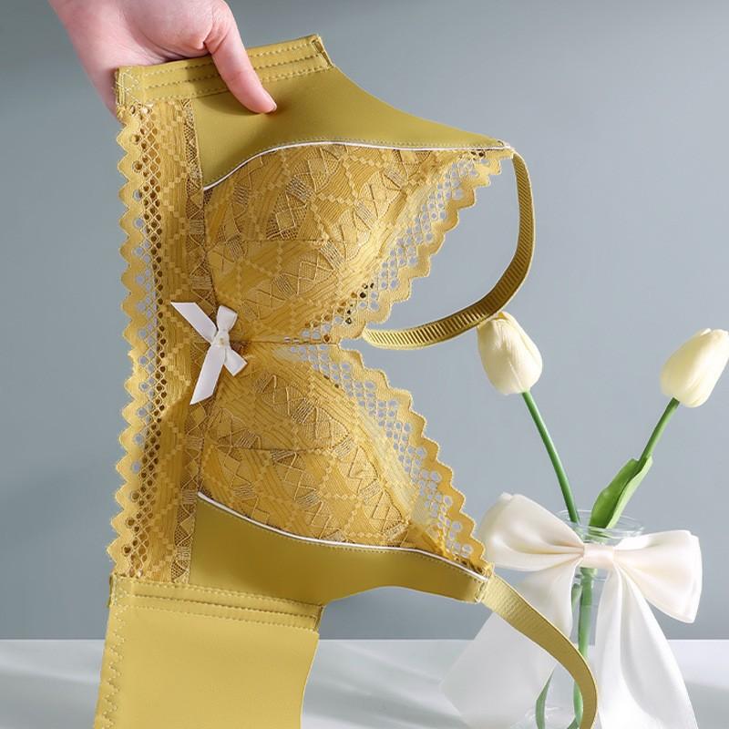 Wire-free Small Chest Gathered Hollow Lace Underwear Women's Side Breast Anti-sagging Adjustment Non-slip Massage Cup Bra