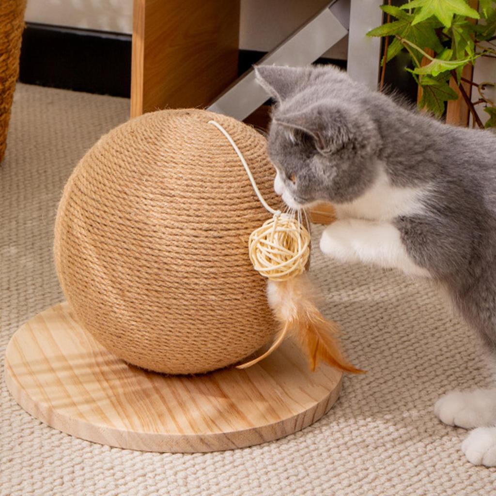 Cat Scratcher Ball Scratching Sisal Puzzle Play Interactive Cat Play Exerciser With Feathers For Play Hunting Climbing Scratcher