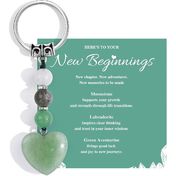 Natural Healing Crystal Heart Keychain Inspirational Gifts for Women Her