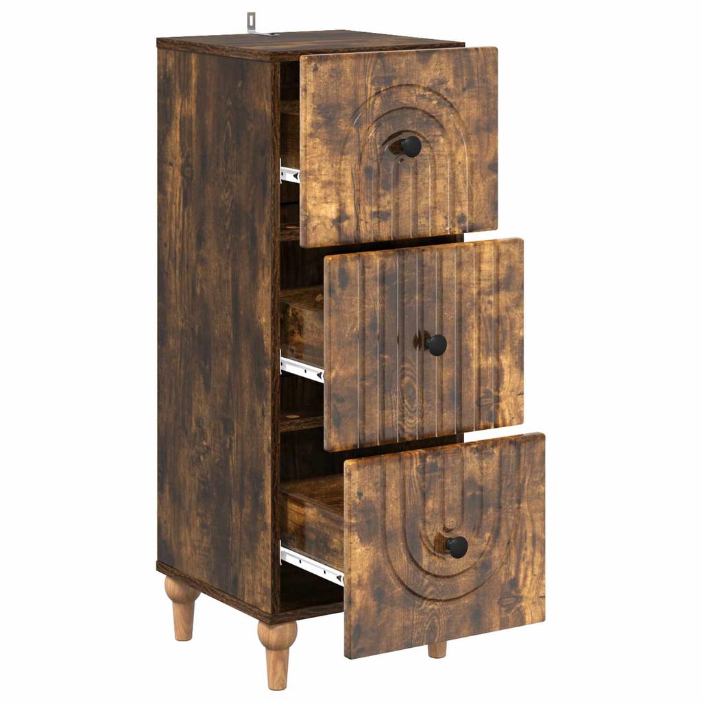 Vintage Style Drawer Cabinet Smoked Oak Finish 33 x 34.5 x 90 cm