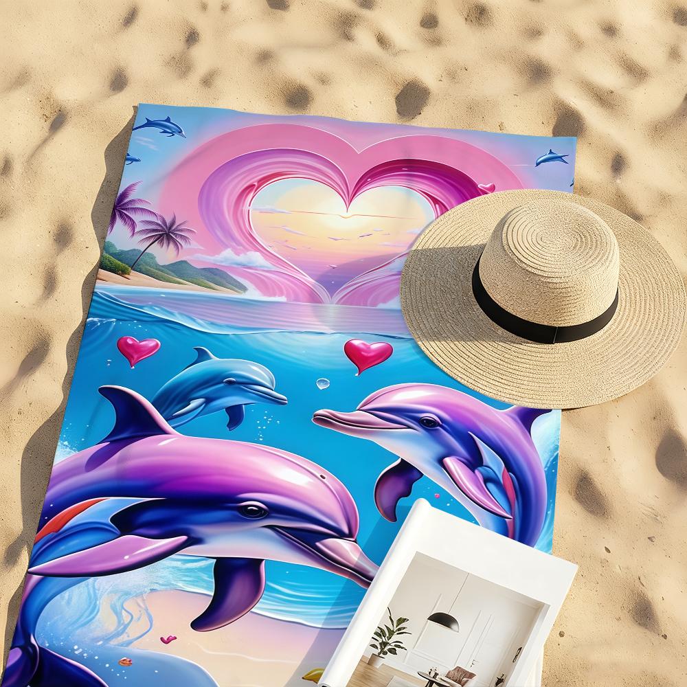 Tropicaler Delfin-Aufdruck LOVER Handtuch Schnelltrocknend Strandhandtücher Sind Geeignet Für Schwimmbäder Camping Yoga Und Das Fitnessstudio